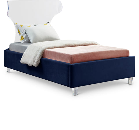 Orla Navy Velvet Upholstered Twin Bed, 1 Piece
