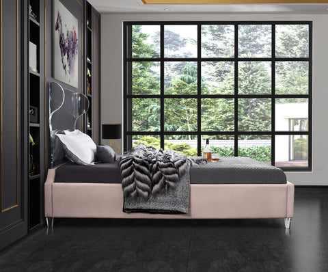 Orla Pink Velvet Upholstered Full Bed, 1 Piece