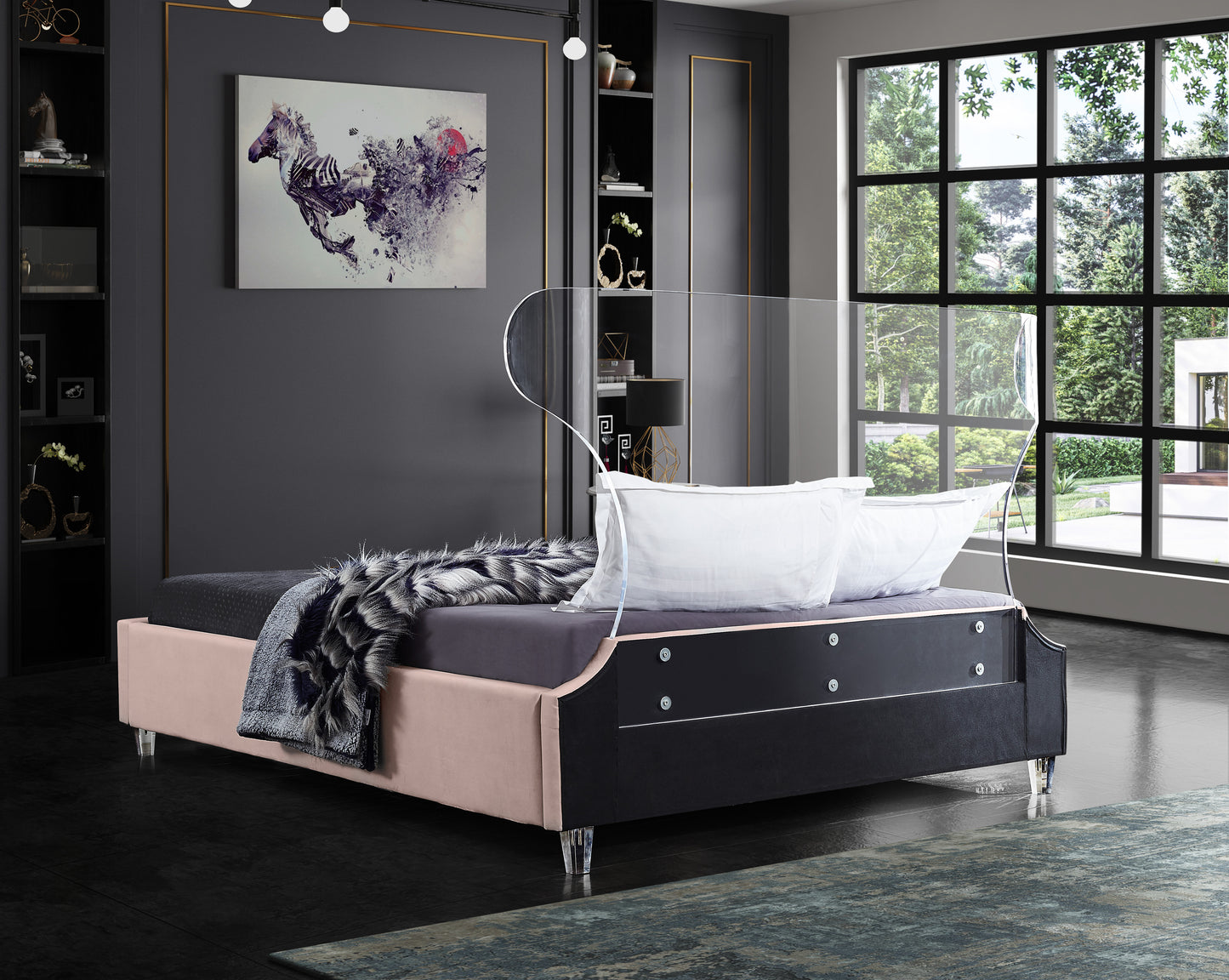 oxford pink velvet full bed f