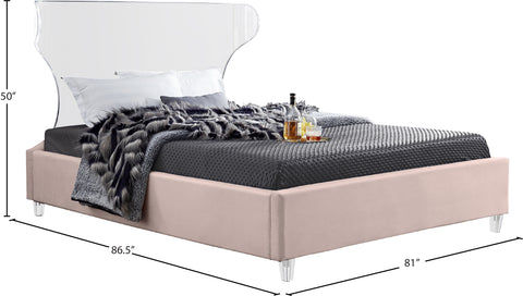 Orla Pink Velvet Upholstered King Bed, 1 Piece