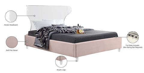 Orla Pink Velvet Upholstered King Bed, 1 Piece