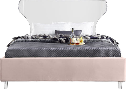 Orla Pink Velvet Upholstered King Bed, 1 Piece