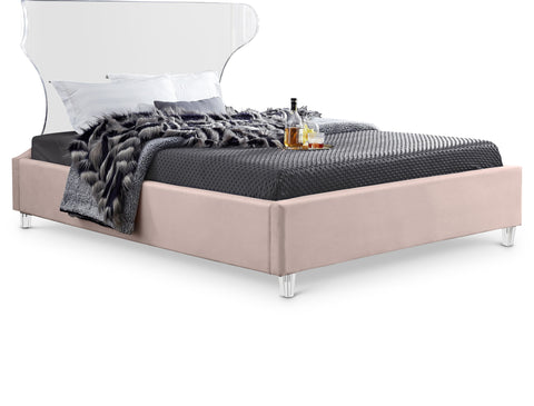 Orla Pink Velvet Upholstered Queen Bed, 1 Piece