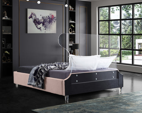 Orla Pink Velvet Upholstered Queen Bed, 1 Piece