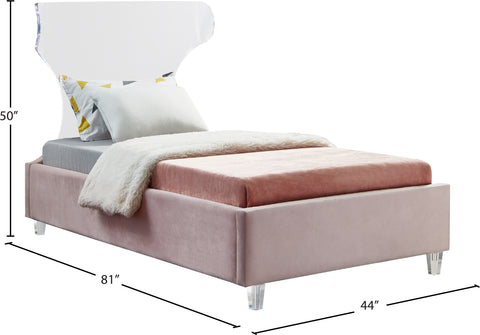 Orla Pink Velvet Upholstered Twin Bed, 1 Piece