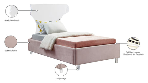 Orla Pink Velvet Upholstered Twin Bed, 1 Piece