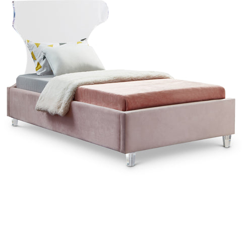 Orla Pink Velvet Upholstered Twin Bed, 1 Piece