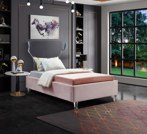 Orla Pink Velvet Upholstered Twin Bed, 1 Piece