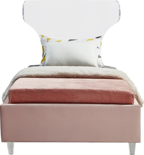 Orla Pink Velvet Upholstered Twin Bed, 1 Piece