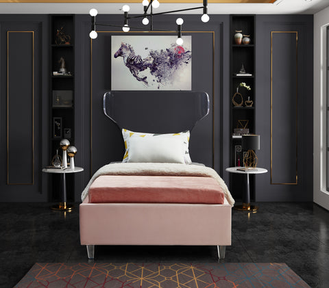 Orla Pink Velvet Upholstered Twin Bed, 1 Piece