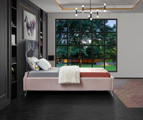 Orla Pink Velvet Upholstered Twin Bed, 1 Piece
