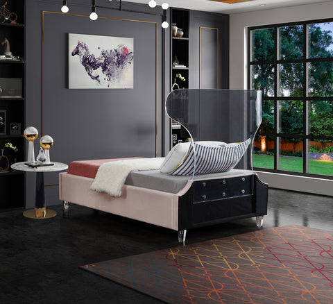 Orla Pink Velvet Upholstered Twin Bed, 1 Piece
