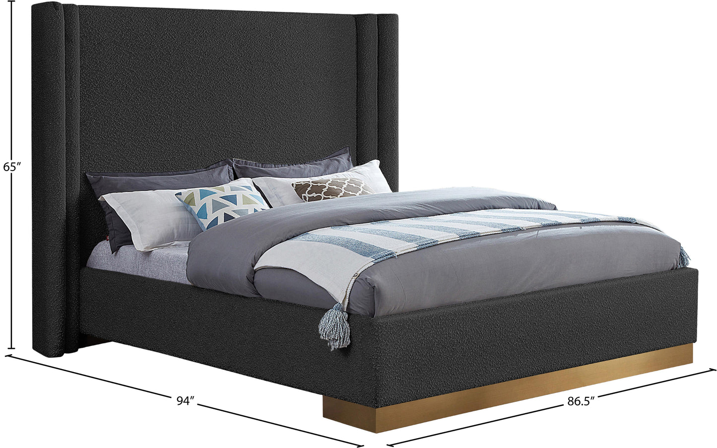 levels black boucle fabric king bed (3 boxes) k