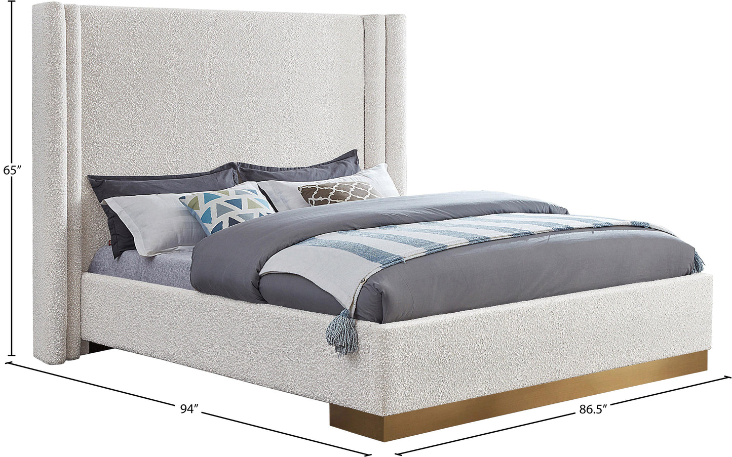 levels cream boucle fabric king bed (3 boxes) k