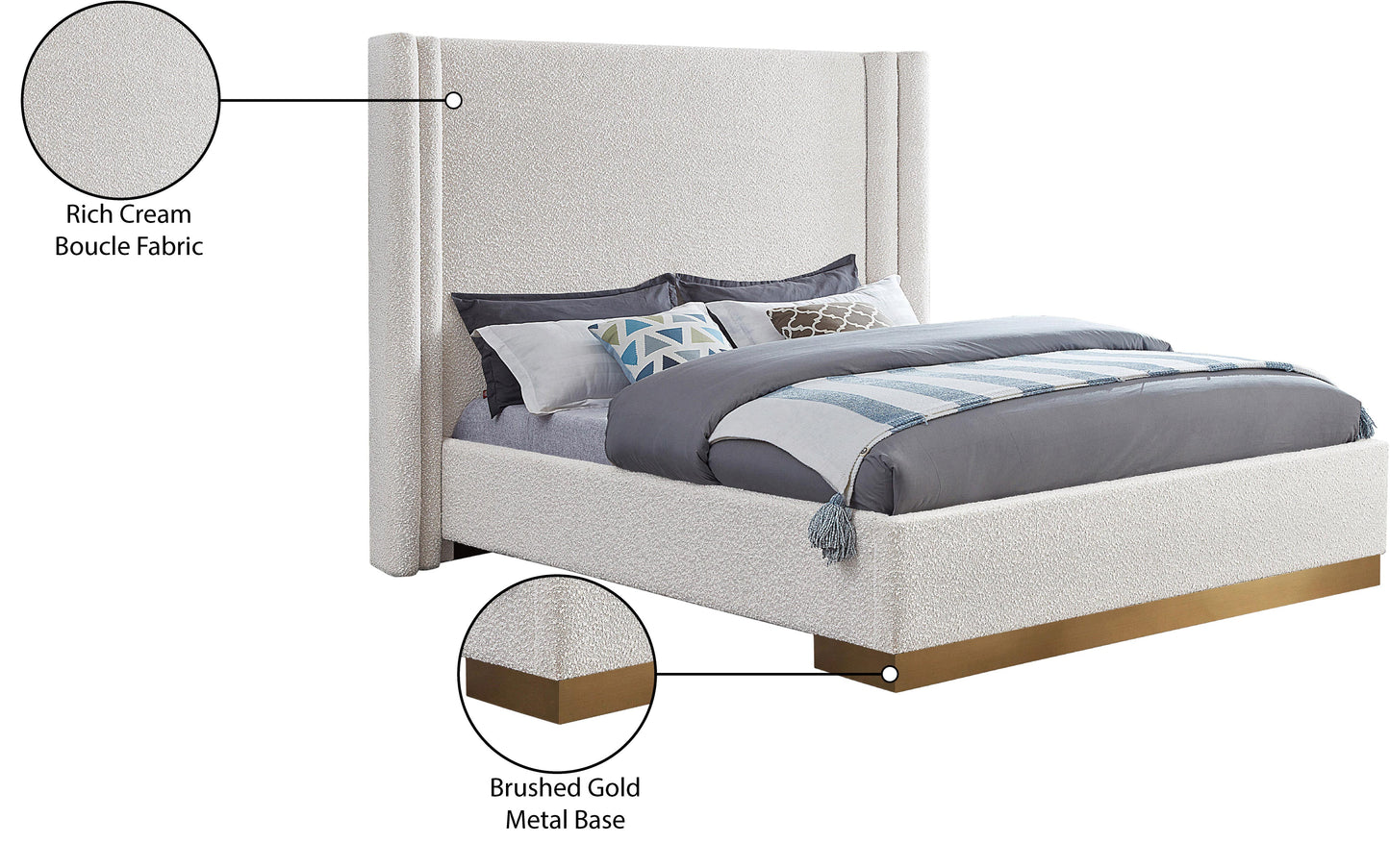 levels cream boucle fabric king bed (3 boxes) k