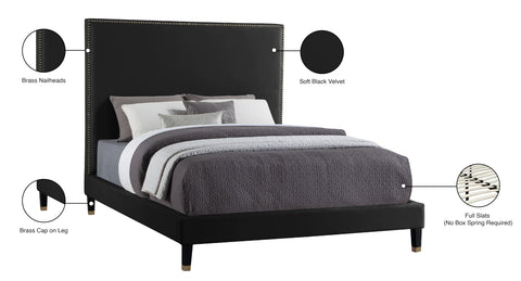 Blaire Black Velvet Upholstered Full Bed, 1 Piece