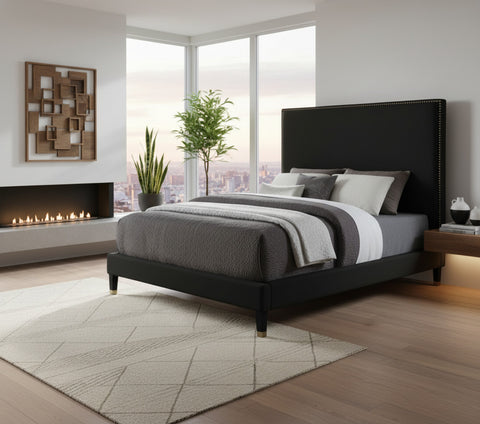 Blaire Black Velvet Upholstered Full Bed, 1 Piece