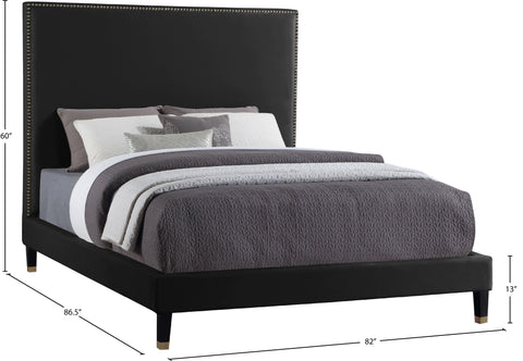 Blaire Black Velvet Upholstered King Bed, 1 Piece (Style 3)