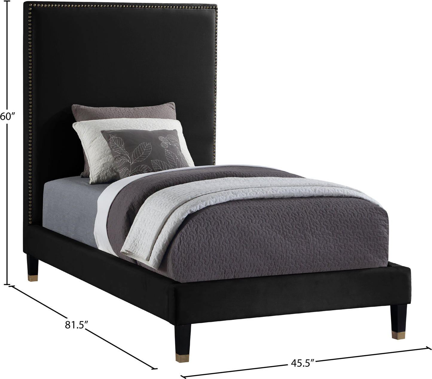 arden black velvet twin bed t