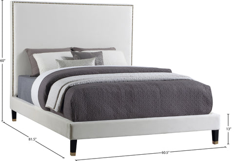 Blaire Cream Velvet Upholstered Full Bed, 1 Piece