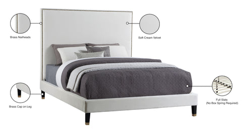 Blaire Cream Velvet Upholstered Full Bed, 1 Piece