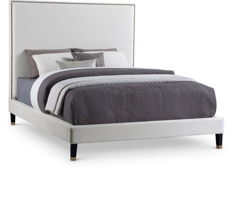 Blaire Cream Velvet Upholstered Full Bed, 1 Piece