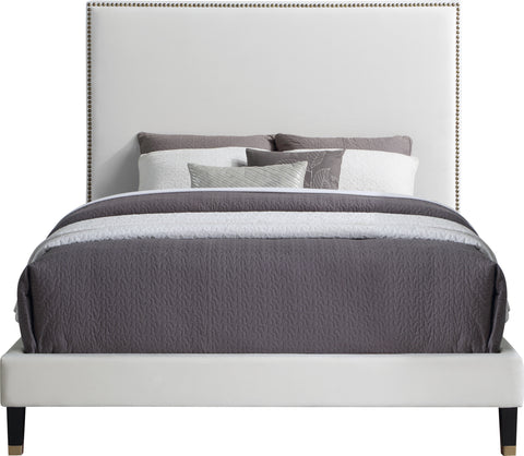 Blaire Cream Velvet Upholstered Full Bed, 1 Piece