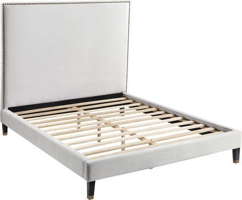 Blaire Cream Velvet Upholstered Full Bed, 1 Piece