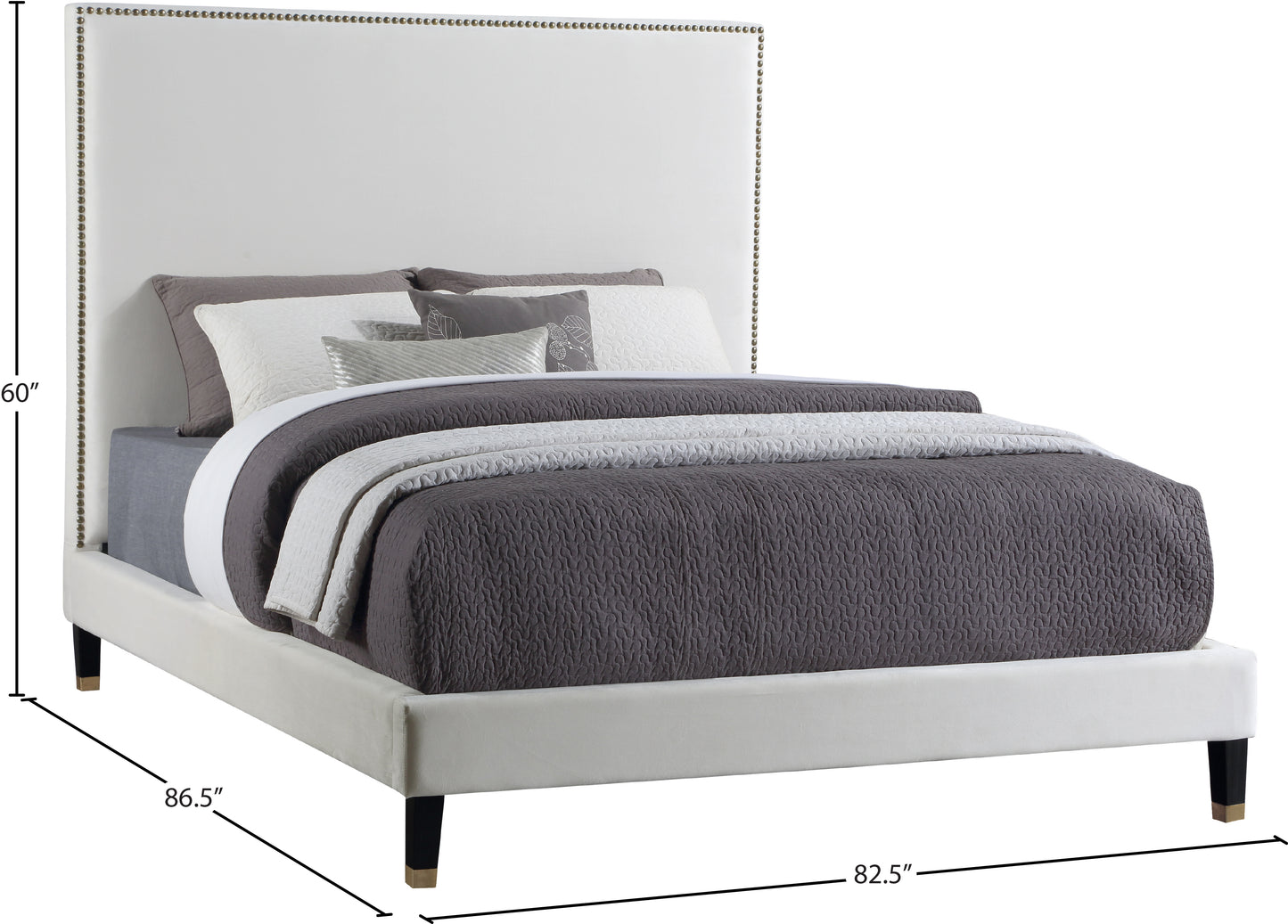 arden cream velvet king bed k