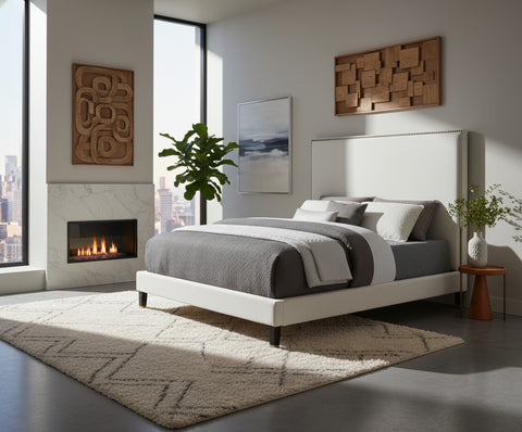 Blaire Cream Velvet Upholstered King Bed, 1 Piece (Style 3)