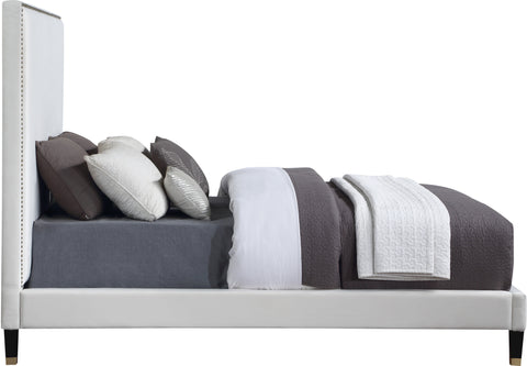 Blaire Cream Velvet Upholstered King Bed, 1 Piece (Style 3)