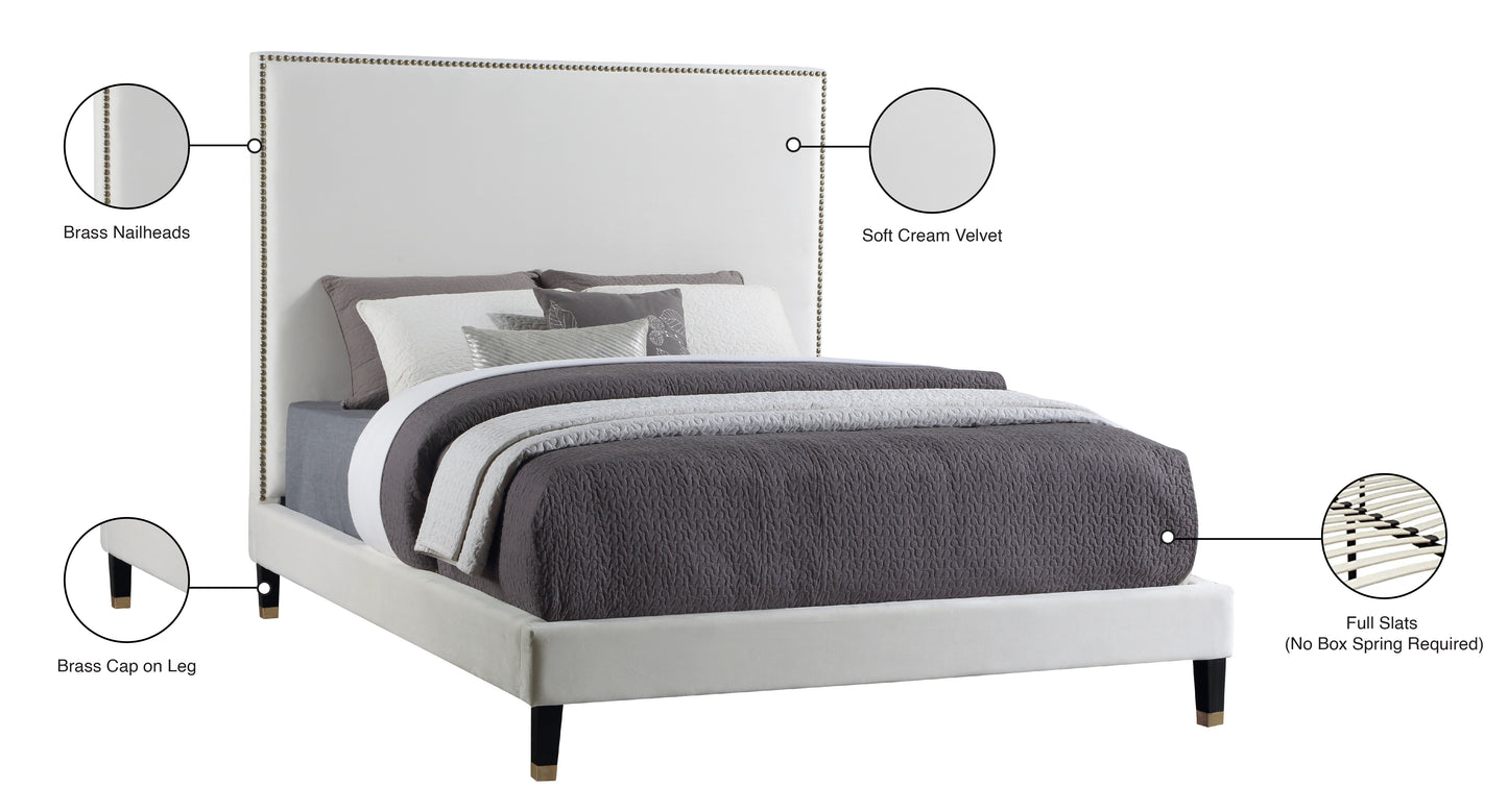 arden cream velvet queen bed q