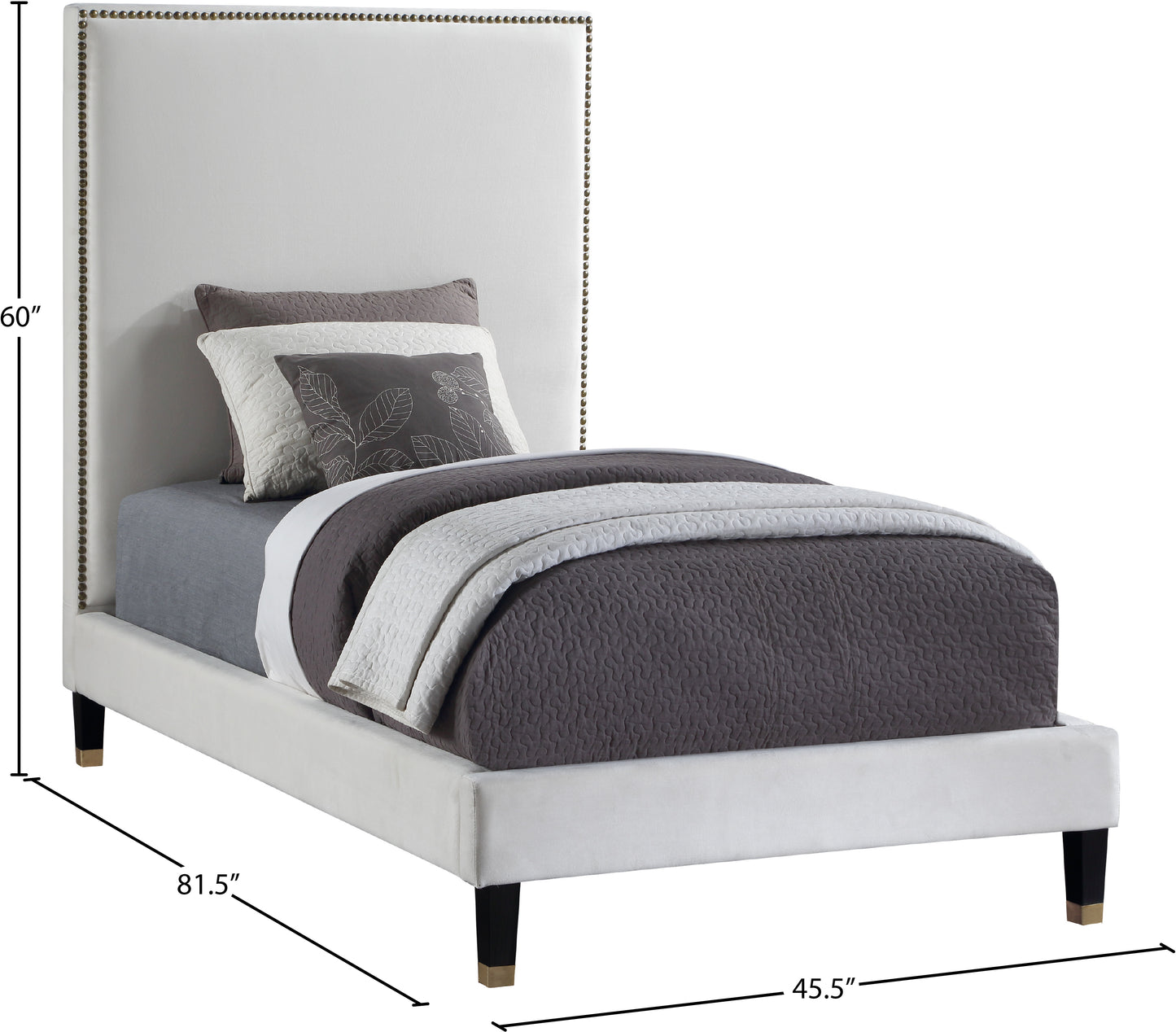 arden cream velvet twin bed t