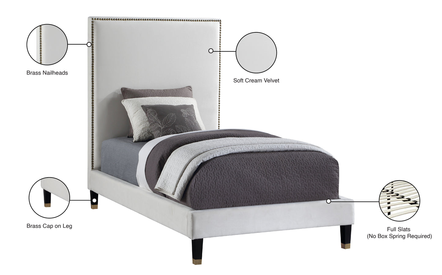 arden cream velvet twin bed t