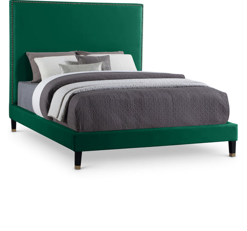 Blaire Green Velvet Upholstered Full Bed, 1 Piece
