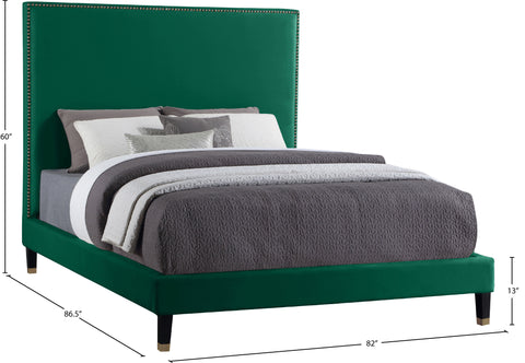 Blaire Green Velvet Upholstered King Bed, 1 Piece