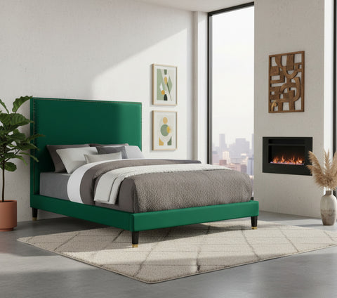 Blaire Green Velvet Upholstered King Bed, 1 Piece