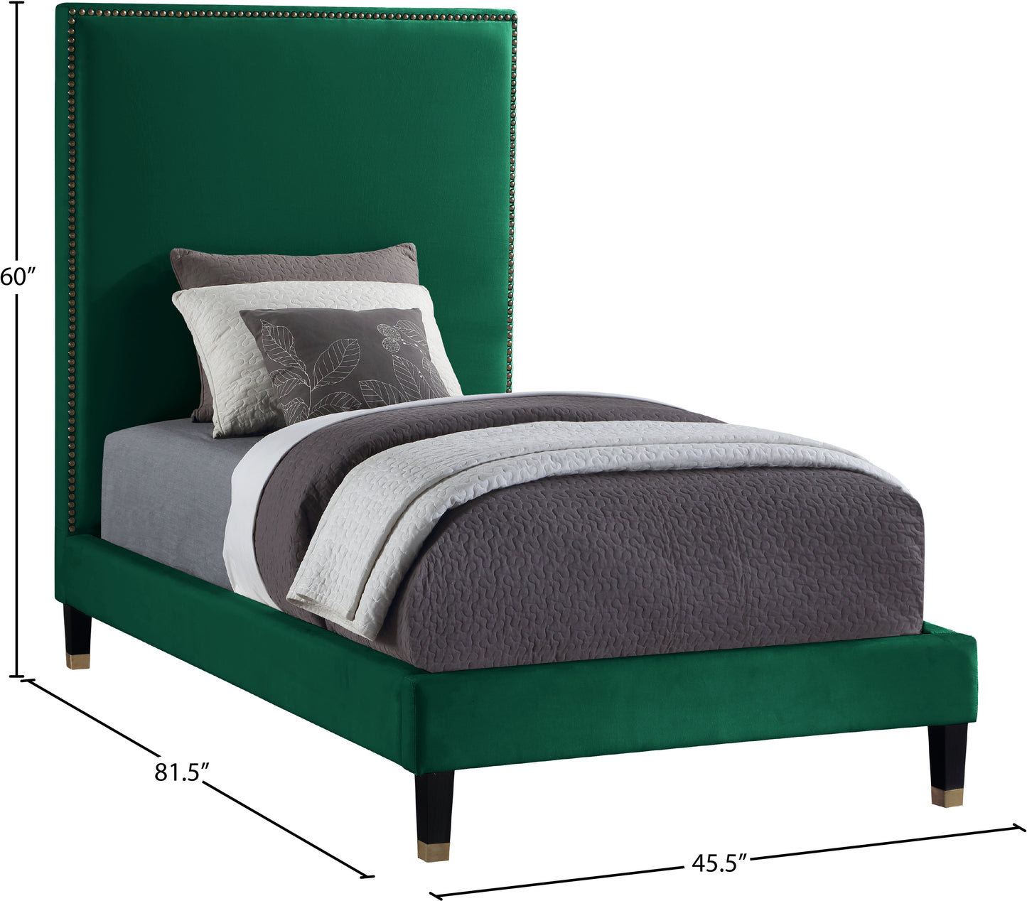 arden green velvet twin bed t