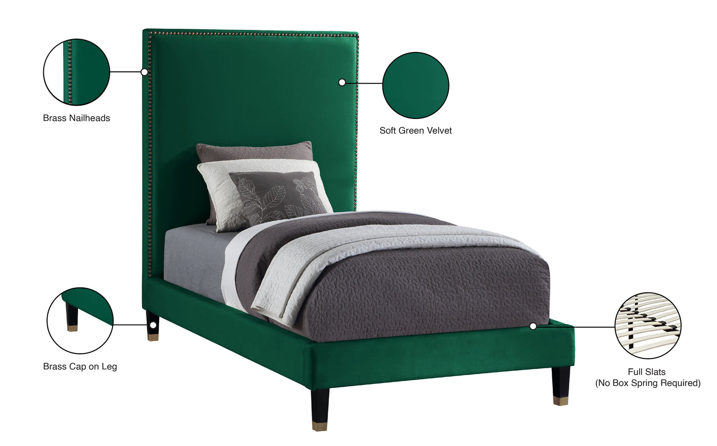 arden green velvet twin bed t