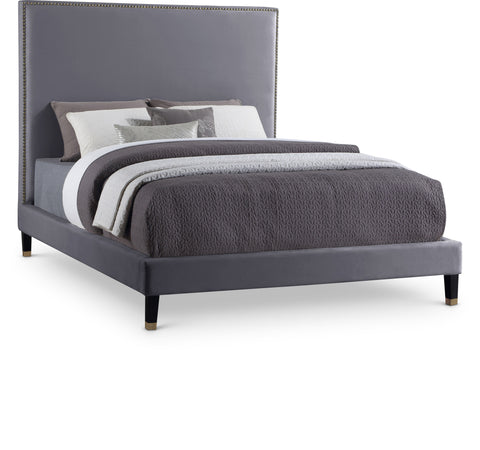 Blaire Grey Velvet Upholstered Full Bed, 1 Piece