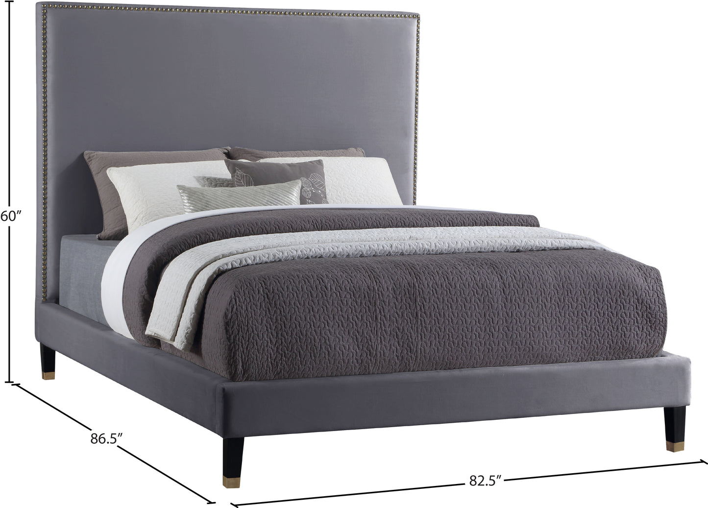 arden grey velvet king bed k