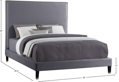 Blaire Grey Velvet Upholstered King Bed, 1 Piece