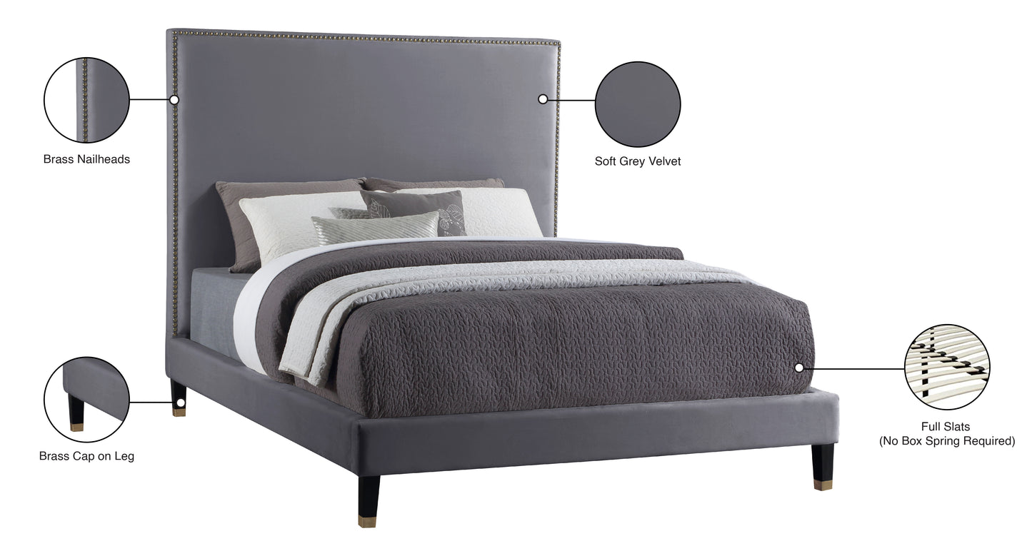 arden grey velvet king bed k