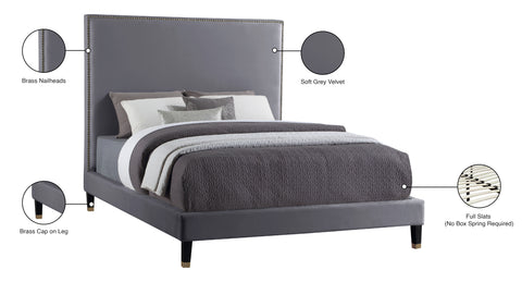 Blaire Grey Velvet Upholstered Queen Bed, 1 Piece