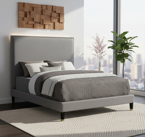 Blaire Grey Velvet Upholstered Queen Bed, 1 Piece