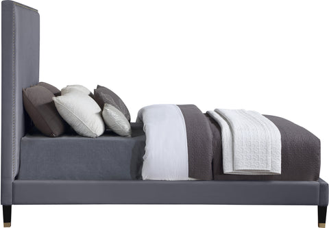 Blaire Grey Velvet Upholstered Queen Bed, 1 Piece