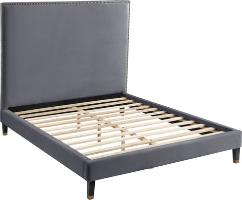 Blaire Grey Velvet Upholstered Queen Bed, 1 Piece