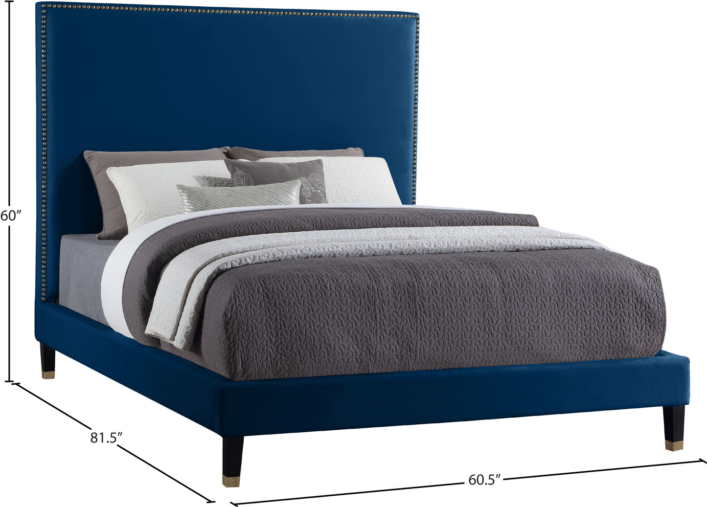 arden navy velvet full bed f