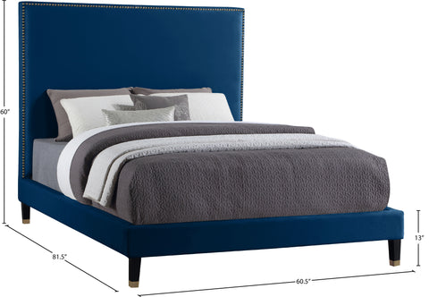 Blaire Navy Velvet Upholstered Full Bed, 1 Piece
