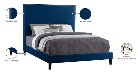 Blaire Navy Velvet Upholstered Full Bed, 1 Piece